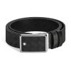Cintura 30 mm reversibile in pelle nera/nera con fibbia con targhetta con intarsi
