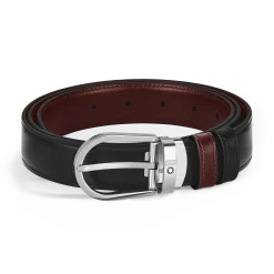Cintura reversibile in pelle nera/bordeaux 30 mm con fibbia a ferro di cavallo