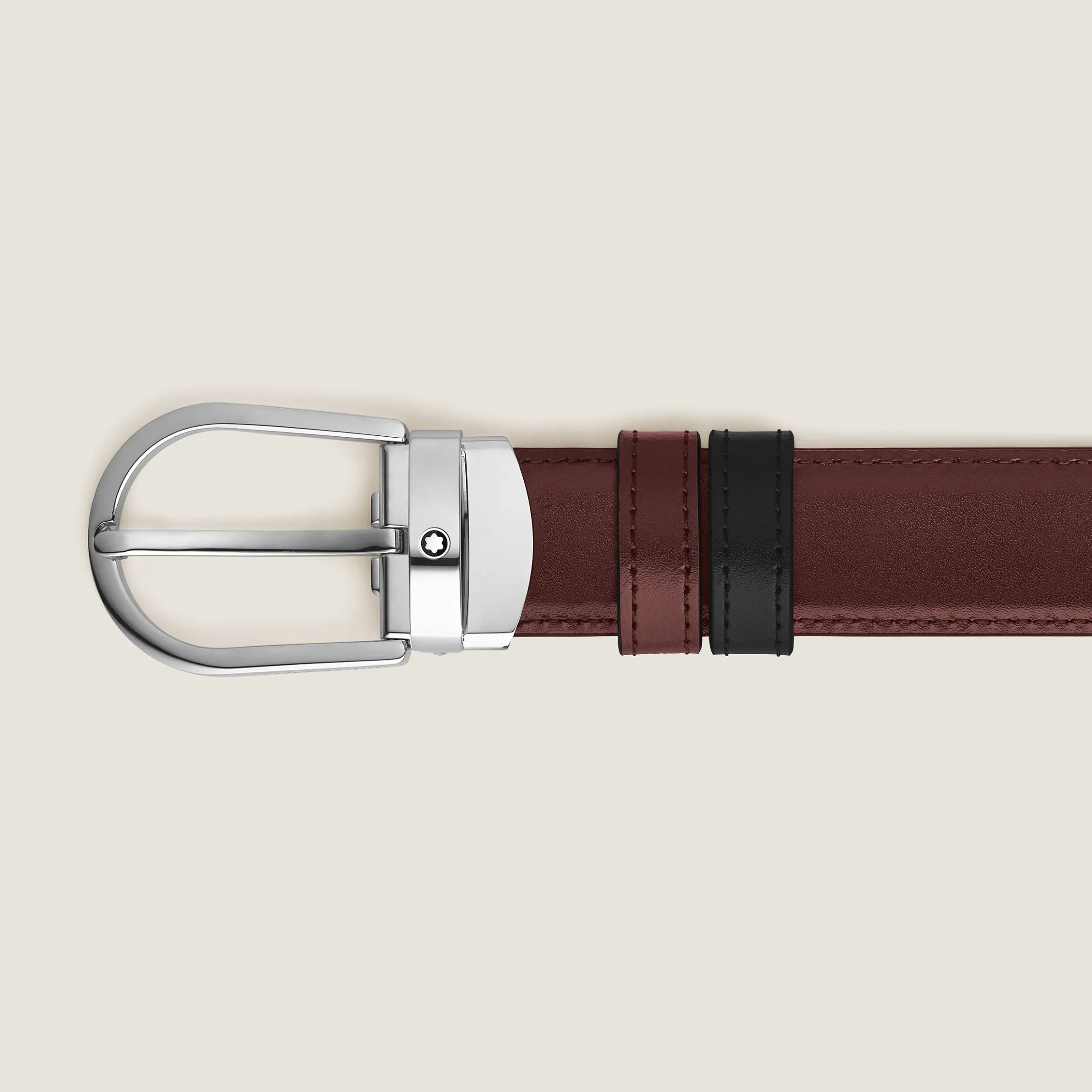 Cintura reversibile in pelle nera/bordeaux 30 mm con fibbia a ferro di cavallo