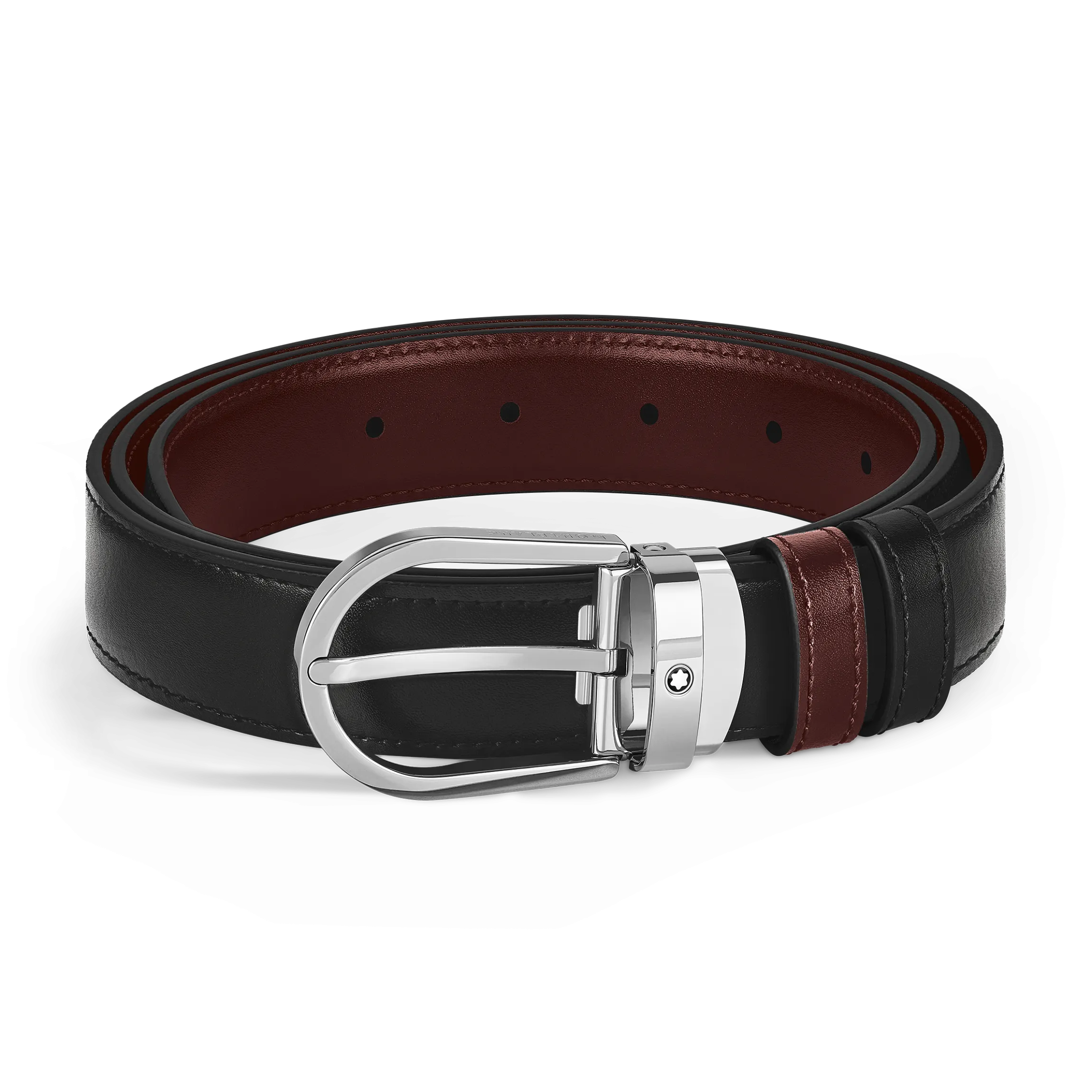 Cintura reversibile in pelle nera/bordeaux 30 mm con fibbia a ferro di cavallo