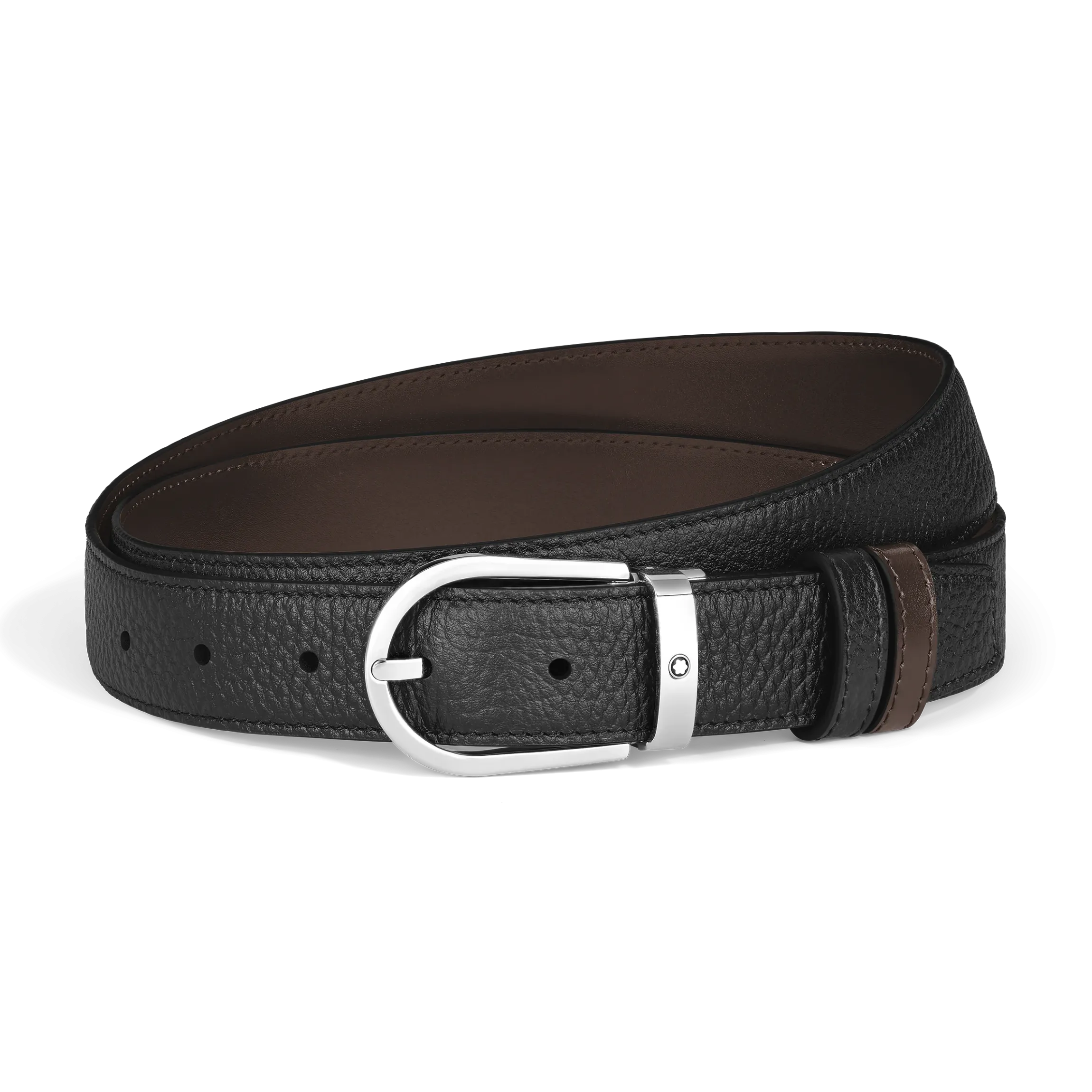 Cintura Reversibile 30 mm A Ferro di Cavallo in Pelle Granulata