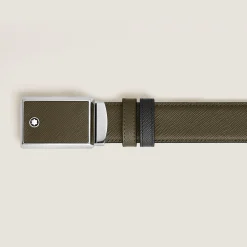 Cintura Reversibile 30 mm Con Targhetta con Intarsi in Pelle Sartorial