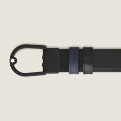 Cintura reversibile 30 mm in pelle nero blu/nera con fibbia a ferro di cavallo