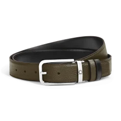 Cintura Reversibile 35 mm in Pelle con Grana con Fibbia Rettangolare