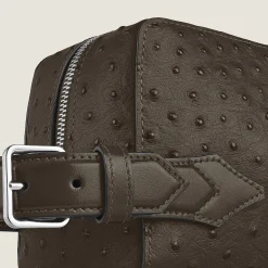 Trousse da Toilette in Pelle Stampata Struzzo