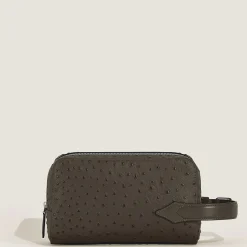 Trousse da Toilette in Pelle Stampata Struzzo