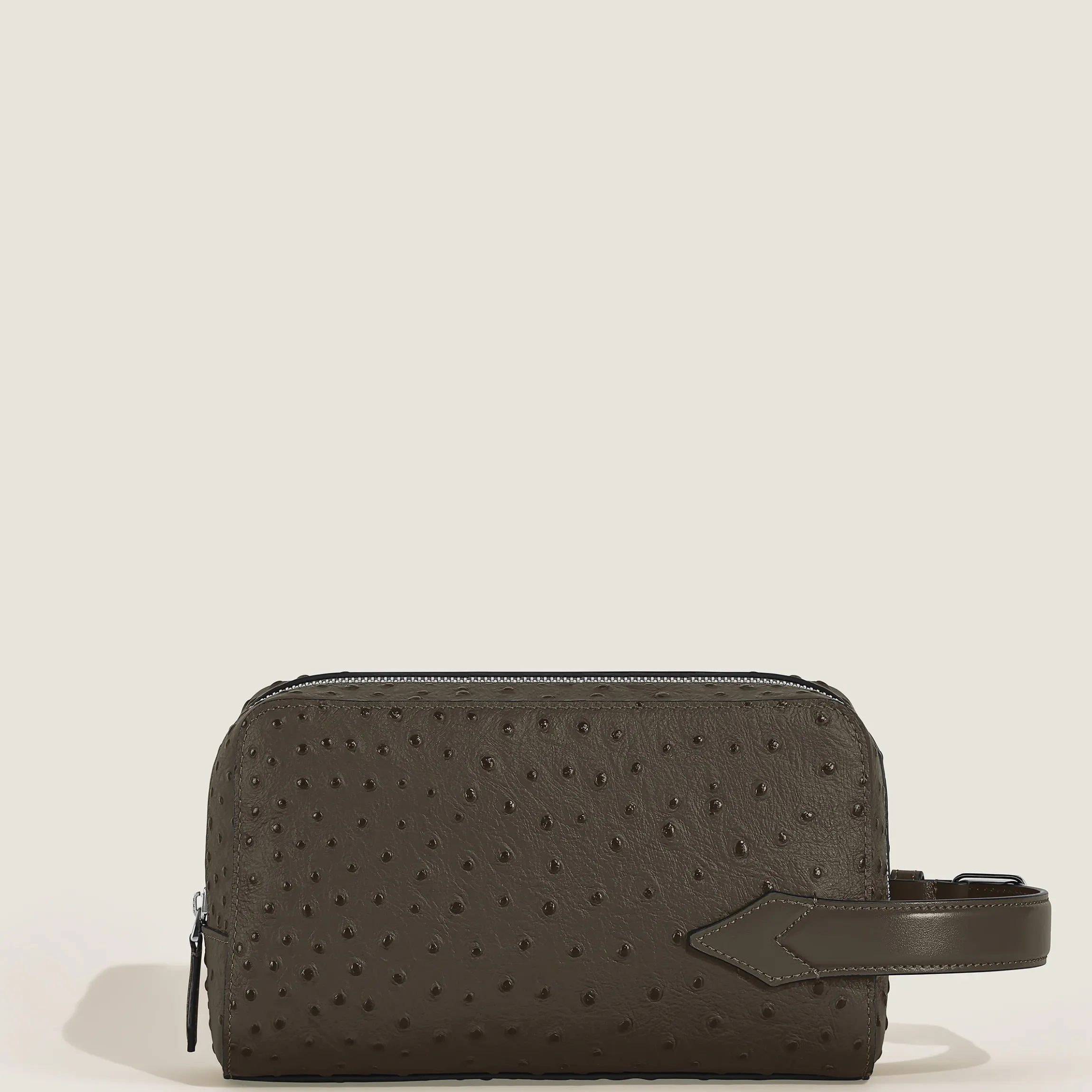 Trousse da Toilette in Pelle Stampata Struzzo