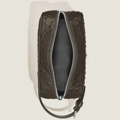 Trousse da Toilette in Pelle Stampata Struzzo