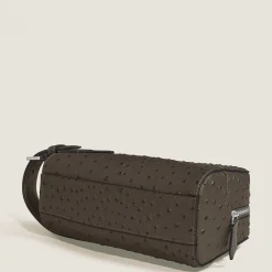 Trousse da Toilette in Pelle Stampata Struzzo