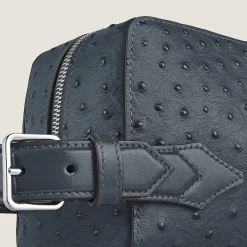 Trousse da Toilette in Pelle Stampata Struzzo