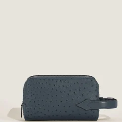 Trousse da Toilette in Pelle Stampata Struzzo