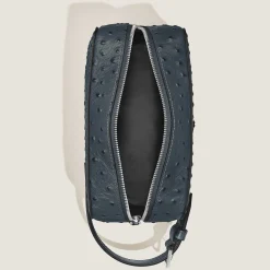 Trousse da Toilette in Pelle Stampata Struzzo