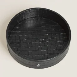 Vaschetta Rotonda Grande in Pelle Goffrata Coccodrillo